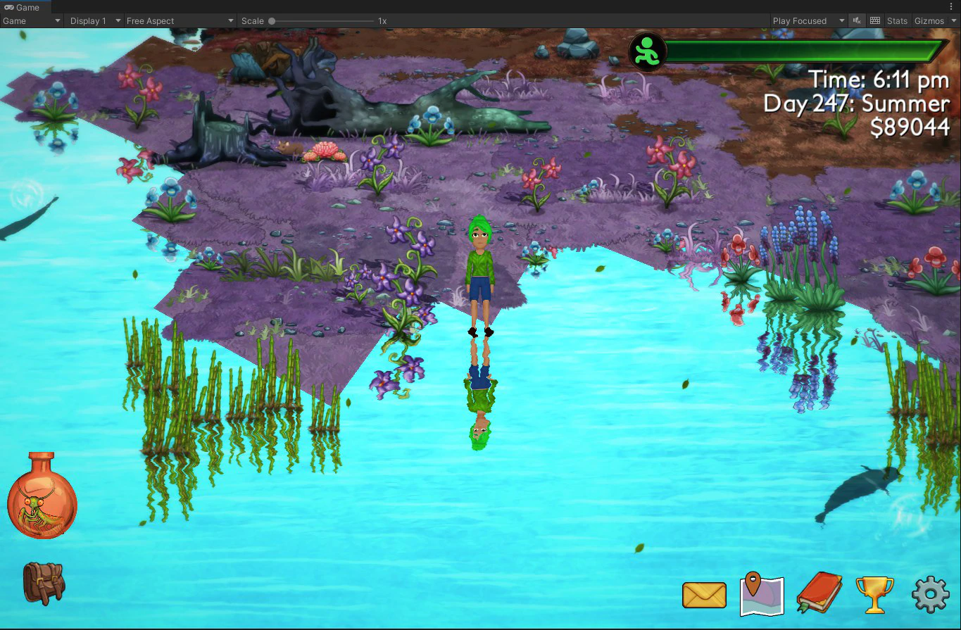 The rippled reflections of the scene are now drawn on the surface of the water.